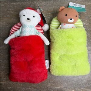 NWT PILLOWFORT Mini Plush Teddy Bear & Santa Mouse w/ Sleeping Bags